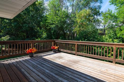 Expansive deck with abundant space for seasonal outdoor living and a very private setting.