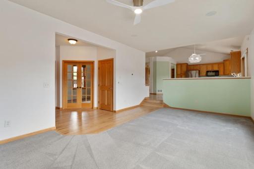 View from living room, french doors lead to office