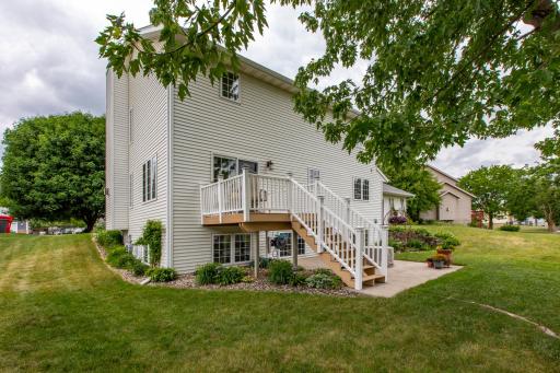 Composite deck leads down to the large patio