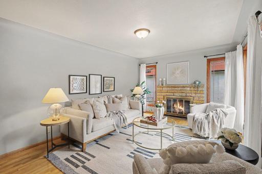 Living room with refinished original hardwood floors