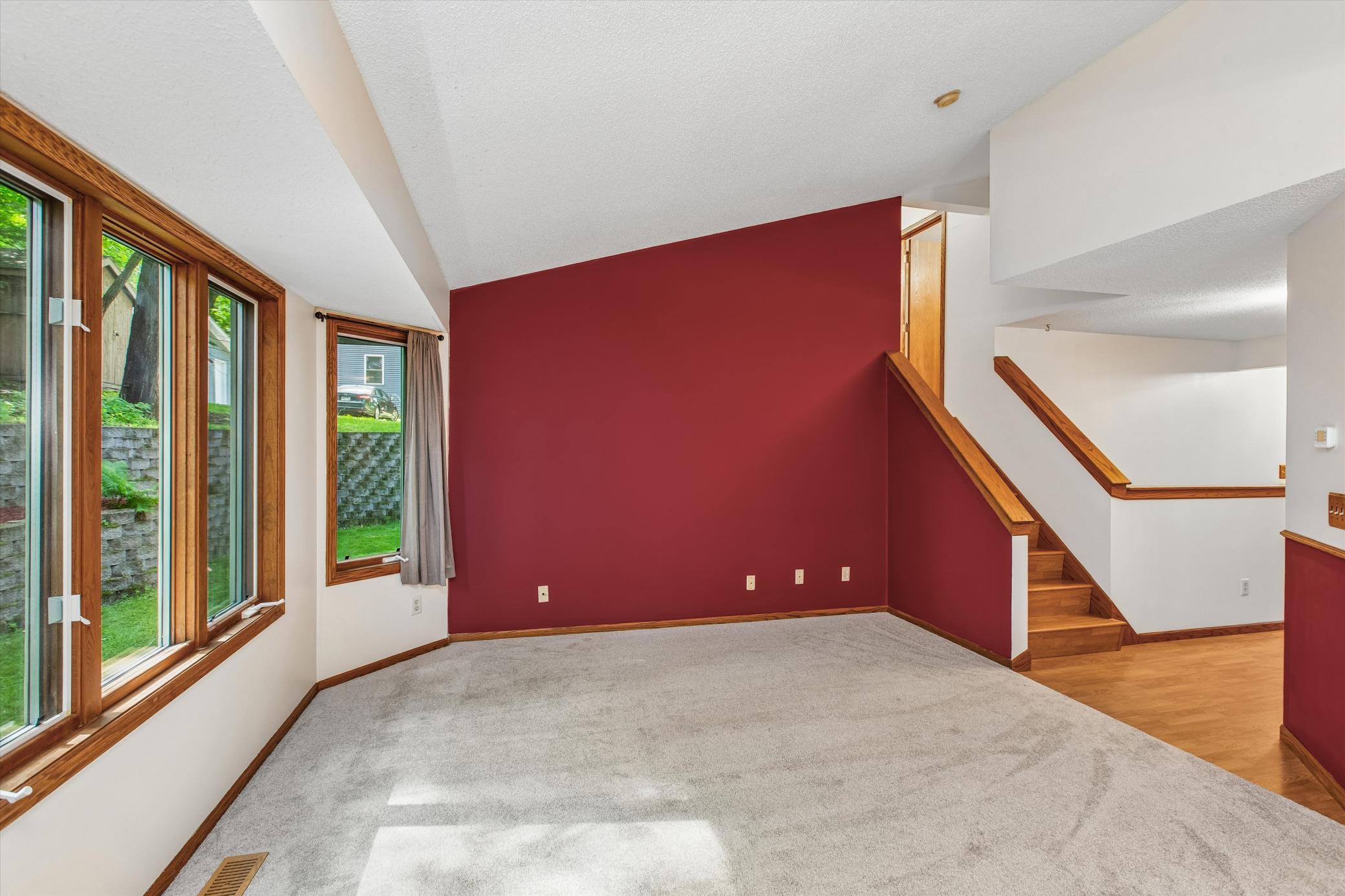 Living room with vaulted ceiling