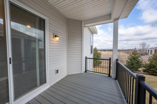 Covered composite deck with scenic views.