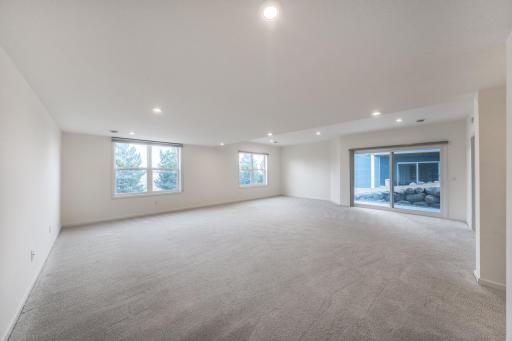 HUGE lower level family / game / bonus room walking out to patio!