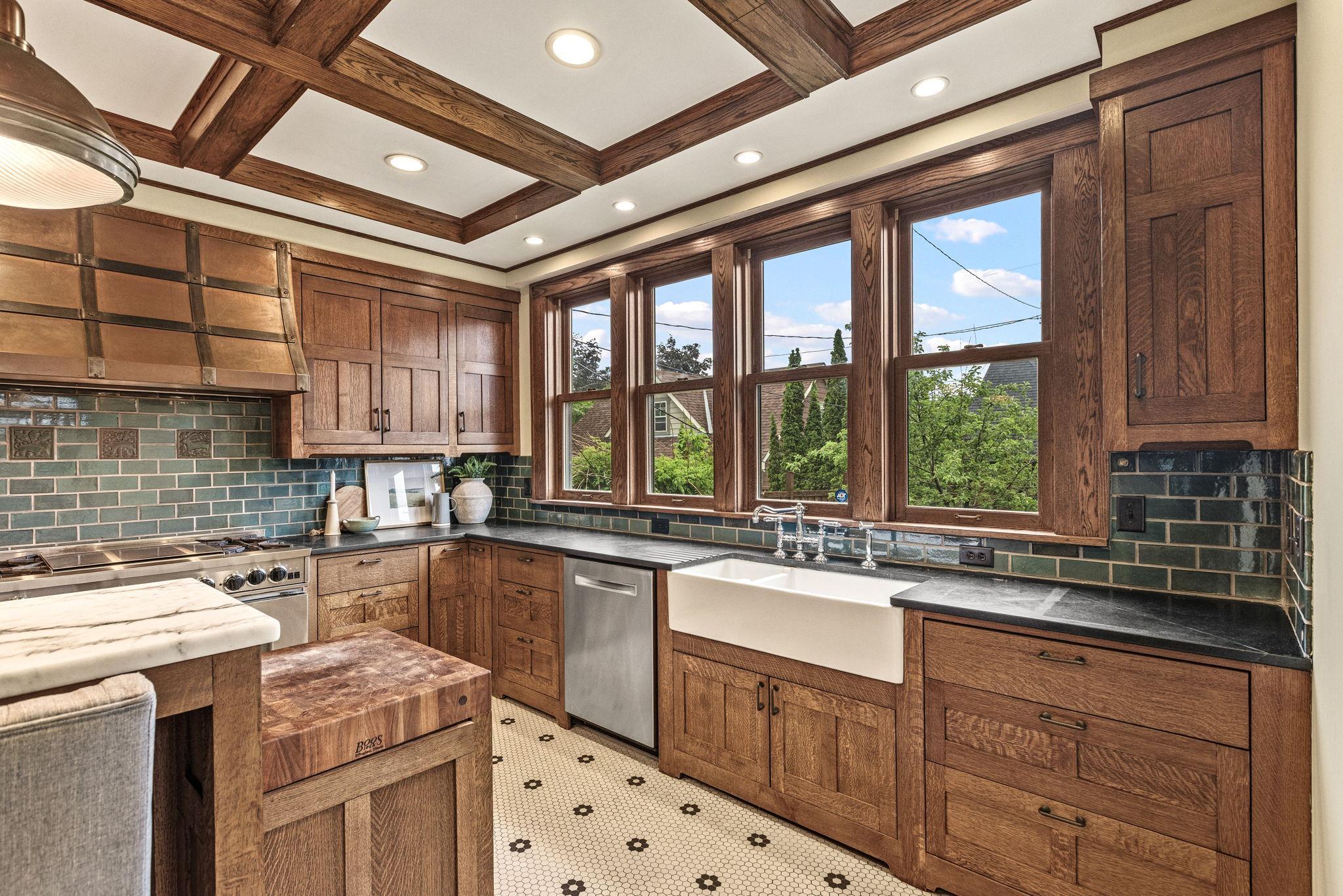 Natural light pours into the kitchen