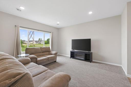 Living room with pond view