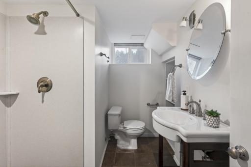 Lower-level bathroom adds comfort and convenience.