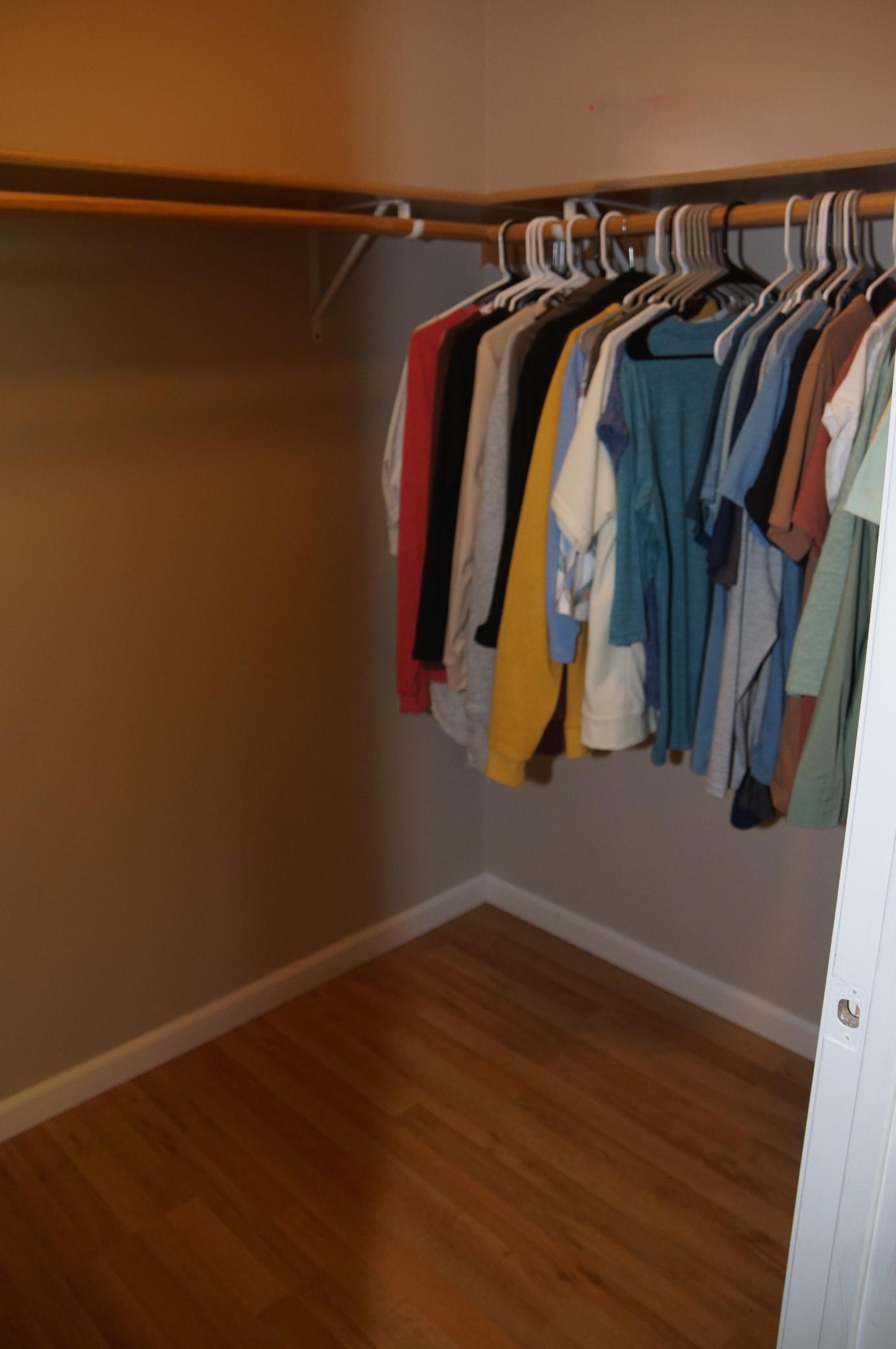 Bedroom 1 has a large walk-in closet. 3 pictures to show complete closet.