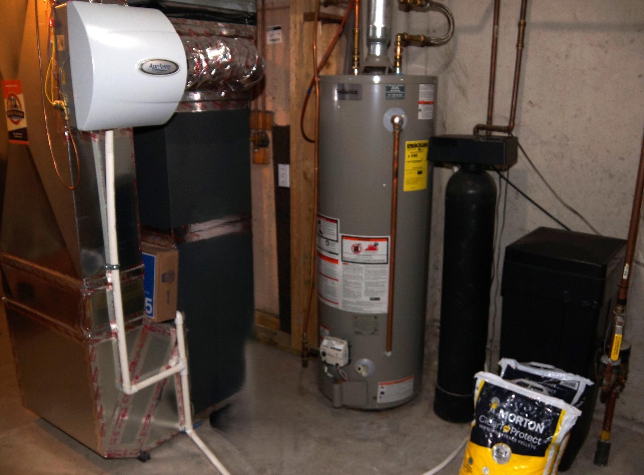 Gas furnace, April Aire Humidifier, Gas Hot Water Heater, Water Softener Owned