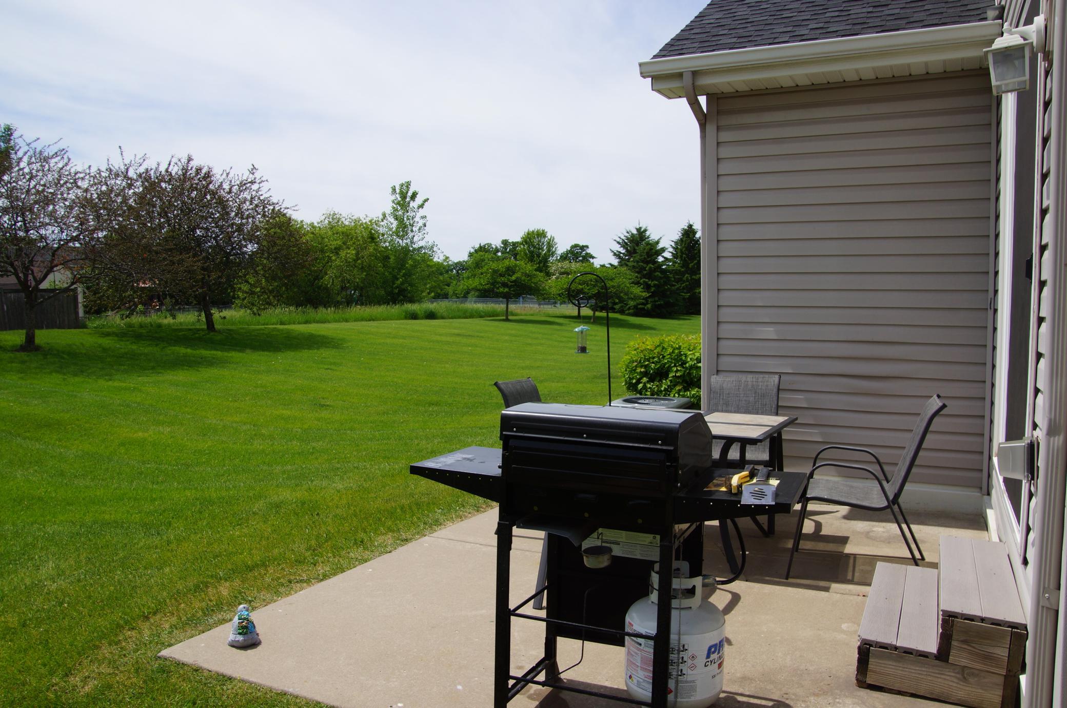 Back patio off of living room over looks quiet green space!