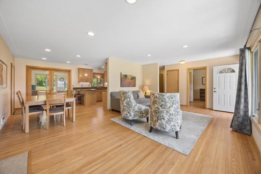 A nicely appointed floorplan combines kitchen, dining, and living area