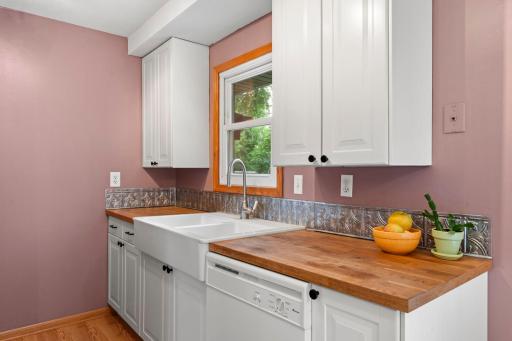 Kitchen workspace with window overlooking the yard