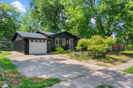 Attached garage and mature landscaping
