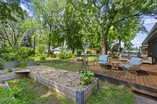 Raised garden beds and outdoor gathering areas