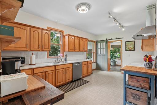 updated kitchen with original carriage door