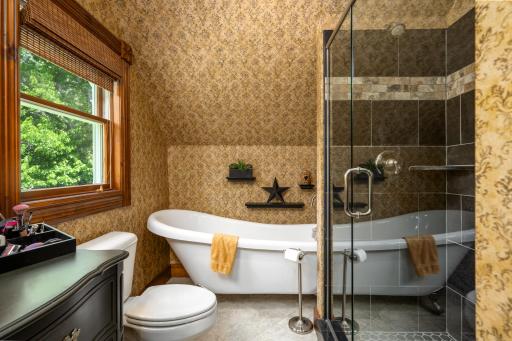 Beautiful clawfoot tub and luxurious shower