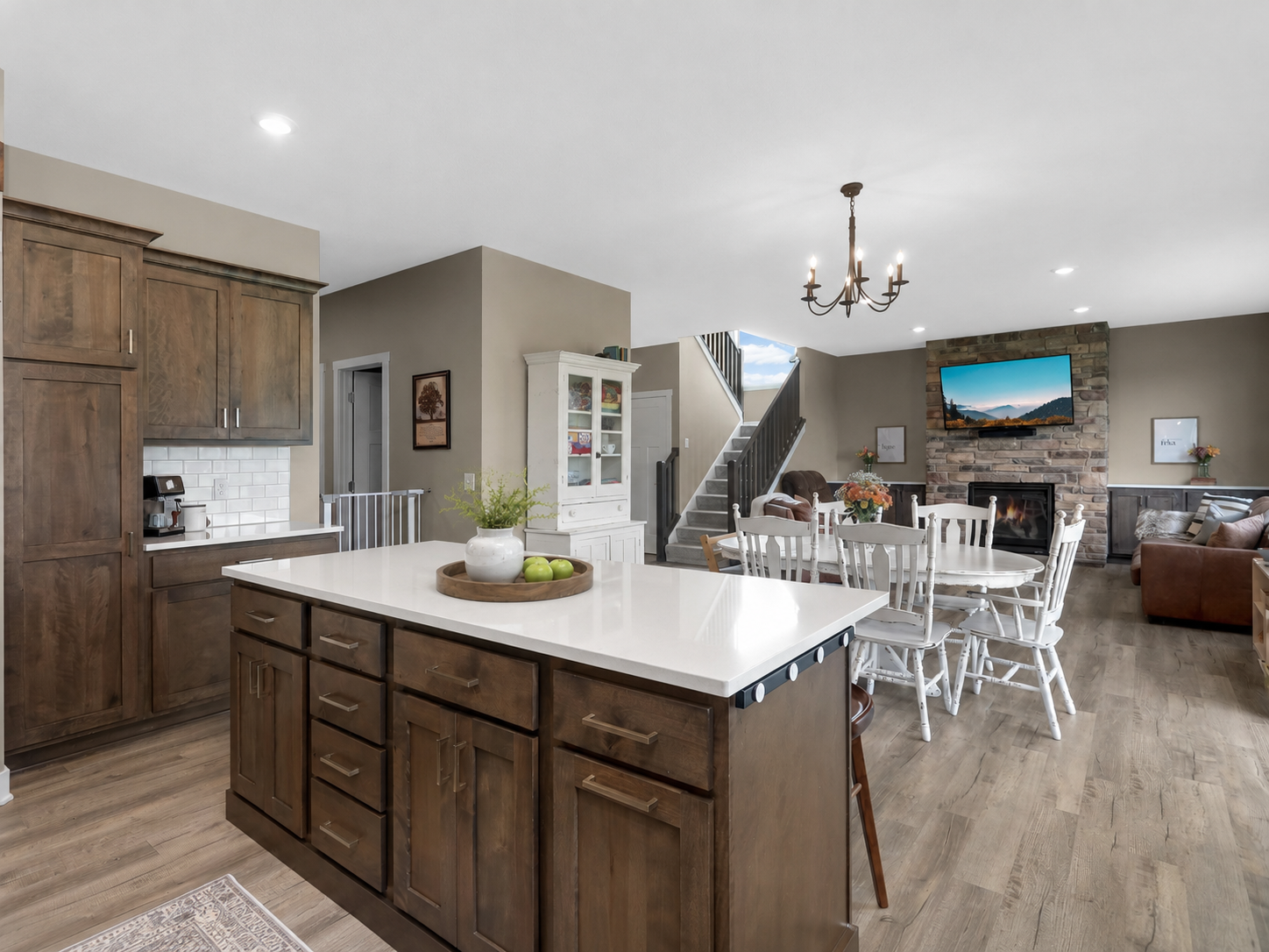 Large center island provides additional prep space and casual seating