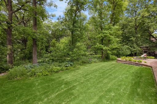 Green space for your enjoyment. The rest of the acreage (total almost 3/4 of an acre) is moderately wooded. Ferns, hosta and purple phlox currently surround the perimeter.