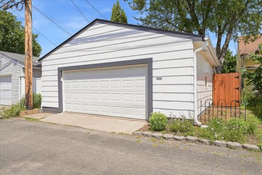 Oversized 2 car garage has recently been painted.