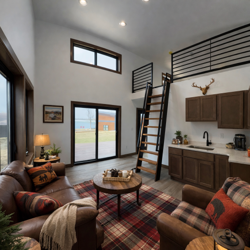 Ai Rustic Northwoods Cabin Interior with Loft Ai Enhanced.