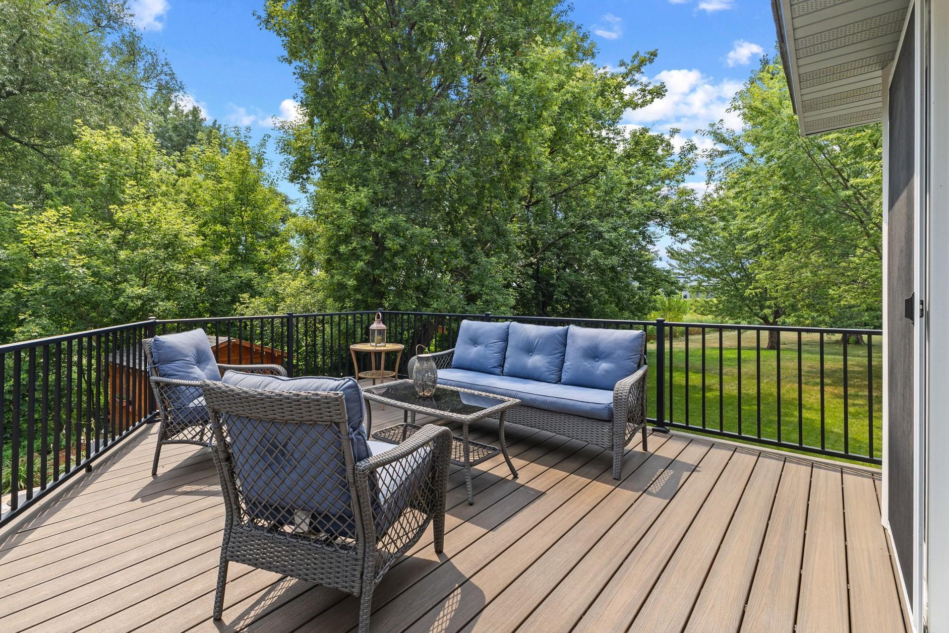 The deck was installed in 2022, and features low-maintenance composite deck boards.