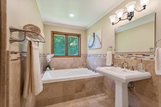 Expansive jetted tub with wand for showering as well