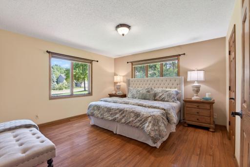 Nice sized primary bedroom on the upper level with lots of natural light