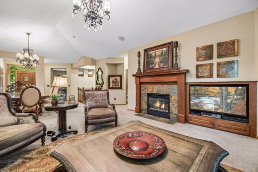 Stunning Gas Fireplace with Slate Tile Face and Cherry Surround and Mantle