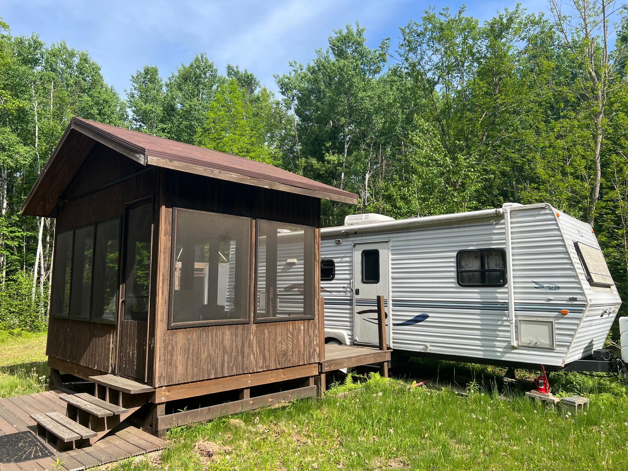 Screenhouse, deck and camper