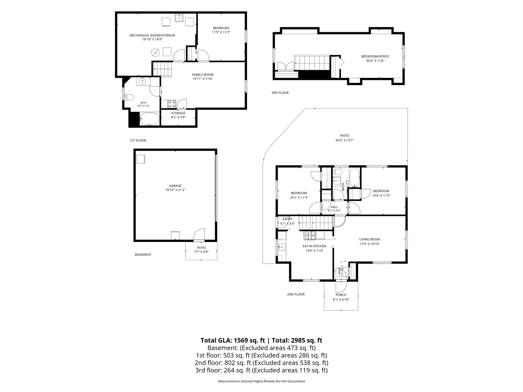 Floor Plans of All Levels and Garage