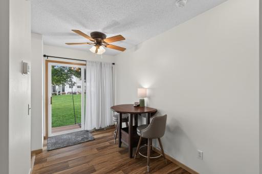 Walk-out off dinette to nice sized patio overlooking green space