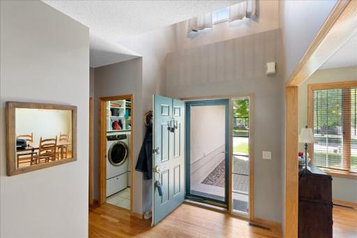 enter into the home on oak hardwood flooring -