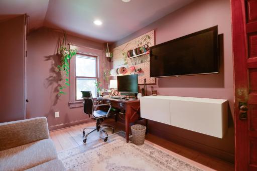 Three bedrooms and the full bathroom are on the upper level