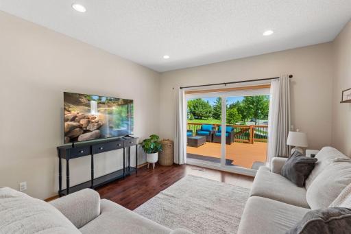 The main level living area flows onto the spacious deck.