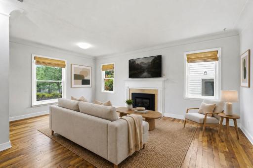 Virtually staged living room showcasing the spaceâs potential