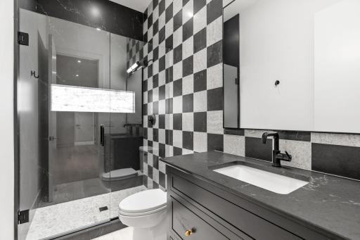 Lower level 3/4 tiled bath