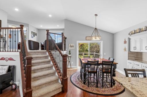 Notice the Spindles and custom fitted carpet on the stair case!