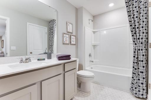 Upper level full bath with quartz countertops!
