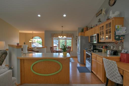 Desk conveniently situated in the kitchen.