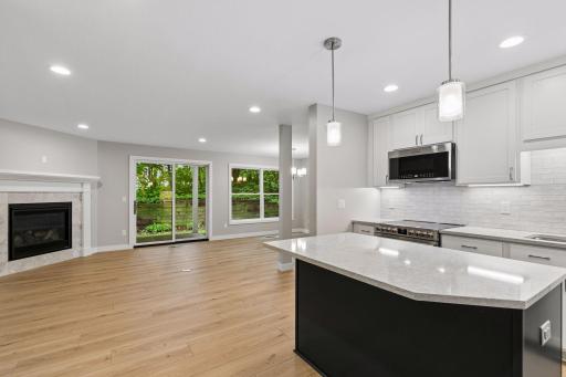 Kitchen, Living Room, Fireplace, Patio Door