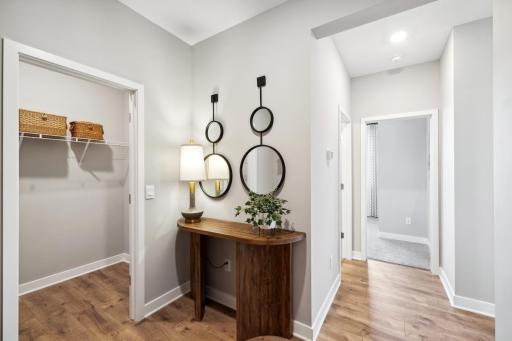 Mudroom off the garage is spacious and offers a large walk in closet.
