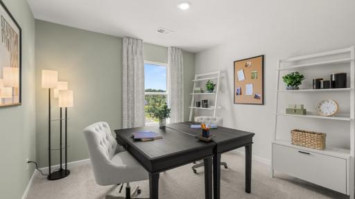Need a home office!? Consider utilizing one of the 4 upper level bedrooms to suite this need. All photos used are from a previous model home.