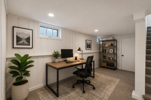 Great extra space in the lower level that would be perfect for an office space, toy room or more (photo virtually staged)