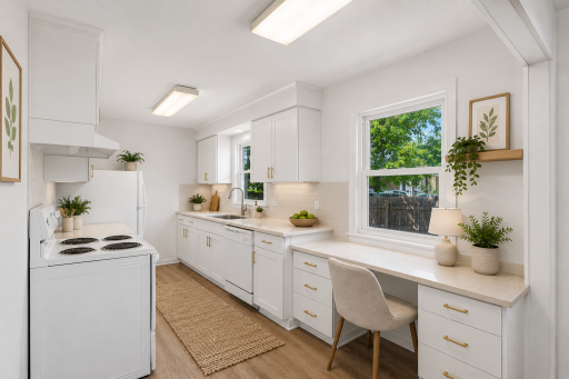 Kitchen has been deep cleaned and new paint added (photo virtually staged)