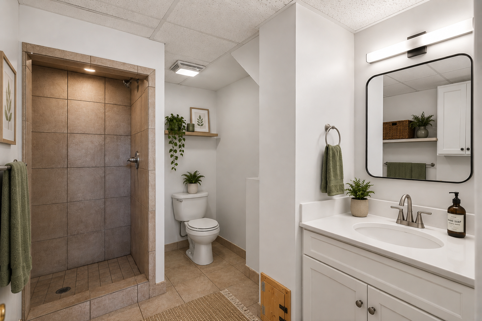 Nice sized lower level bathroom! (photo virtually staged) Fresh paint & features a shower!