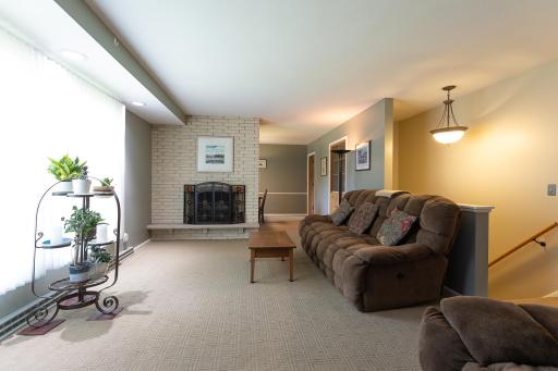 Double sided fireplace between dining room & living room