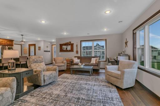 Oversized living space makes for multiple arrangements or use.