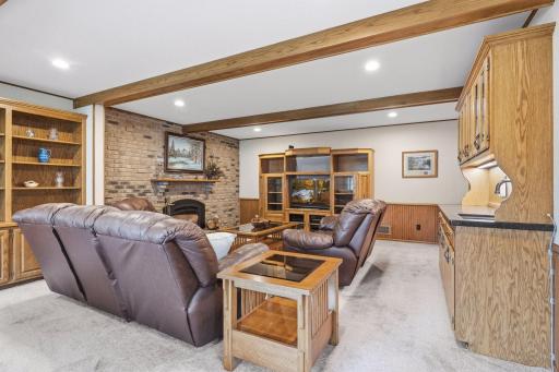 Gorgeous beamed ceilings add character to the space