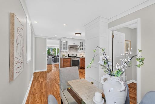 Hardwood floors and crown molding in this renovated section of the house were carefully made to flow into the rest of the house