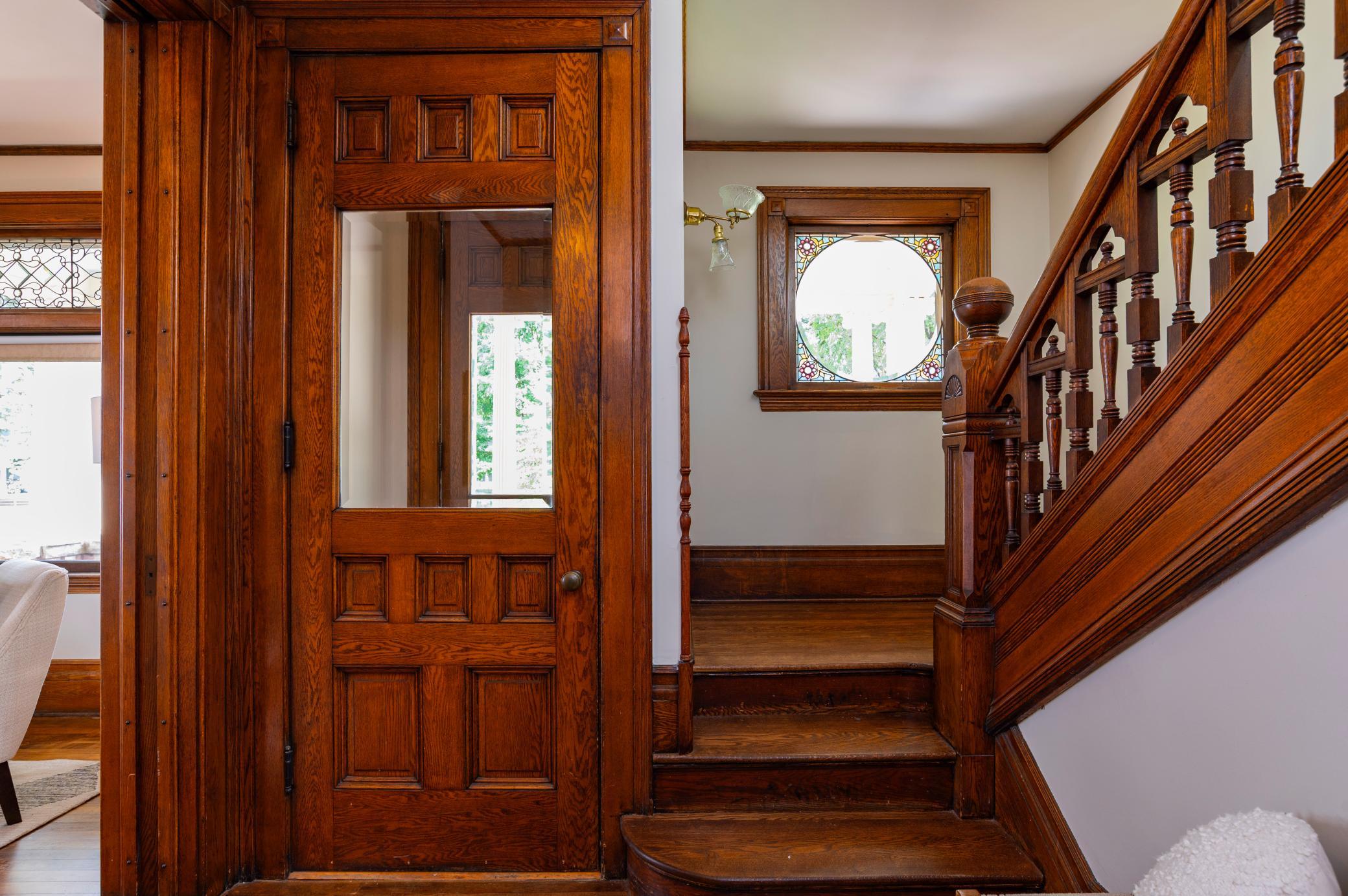 There is natural woodwork throughout the main floor.