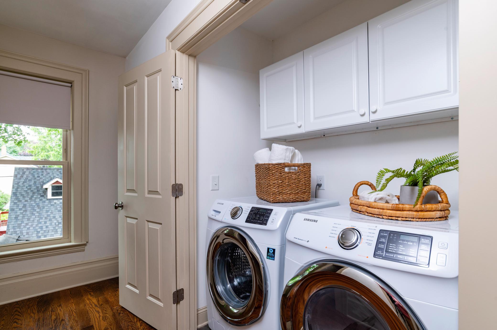 Never haul laundry down to the basement again with the second level laundry.